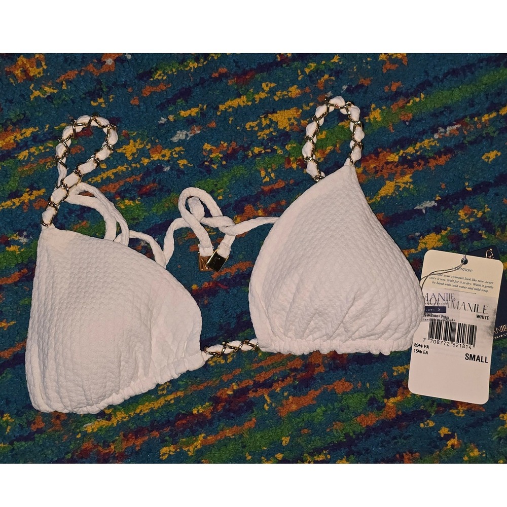 NWT Aquamanile Heather Top White Chain Strap Triangle Bikini Top Women Small